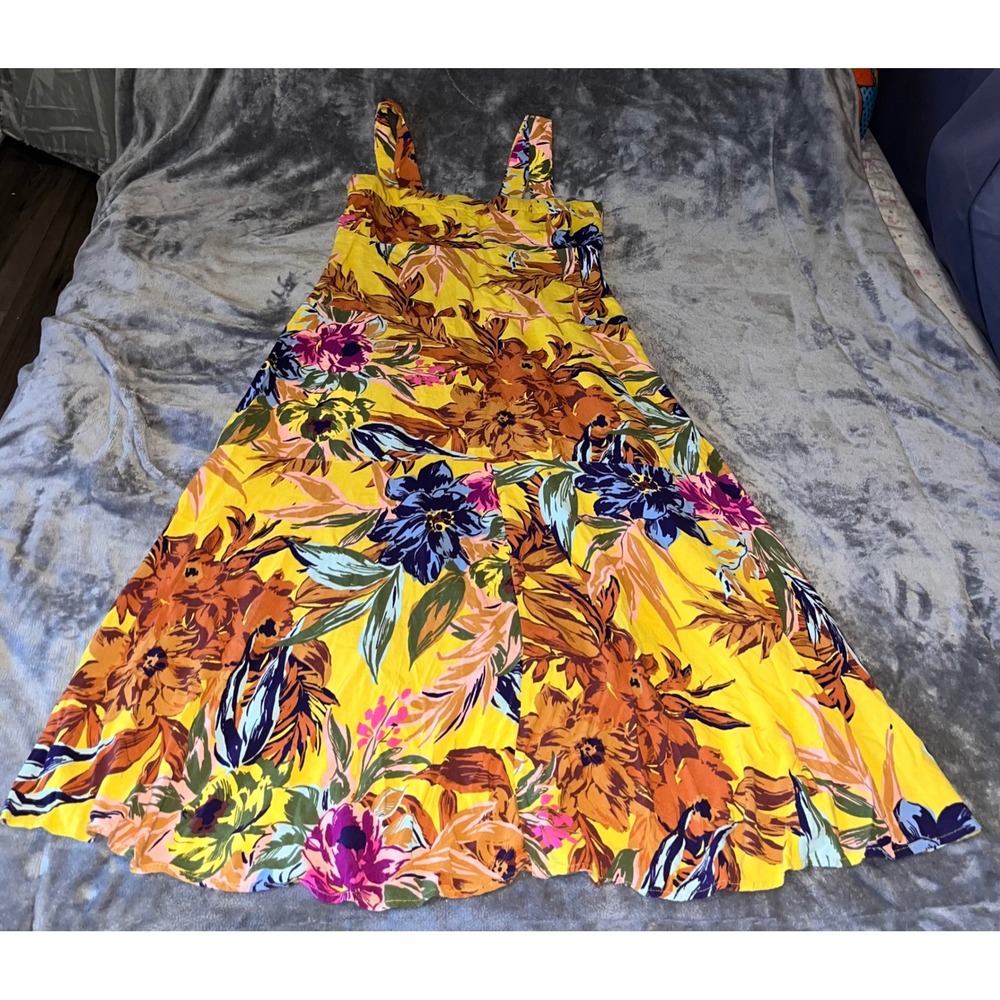 MSK Womens Yellow Floral Sleeveless Smocked Back Maxi Dress Large